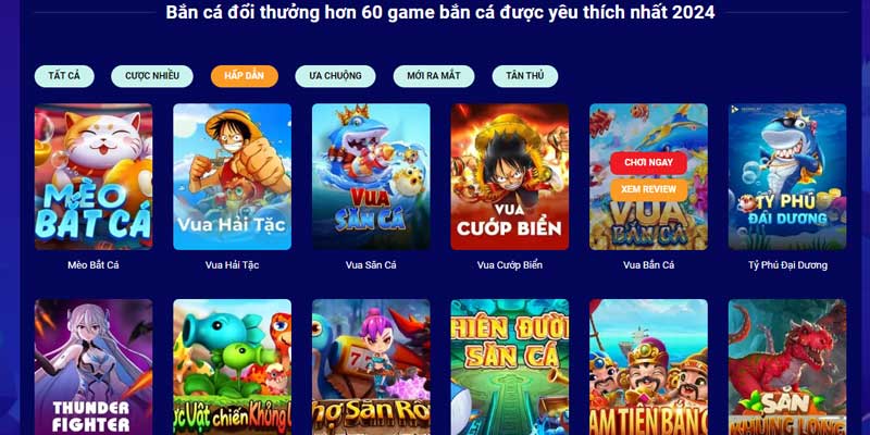 Có hơn 60 game săn cá tại Bắn Cá Đổi Thưởng